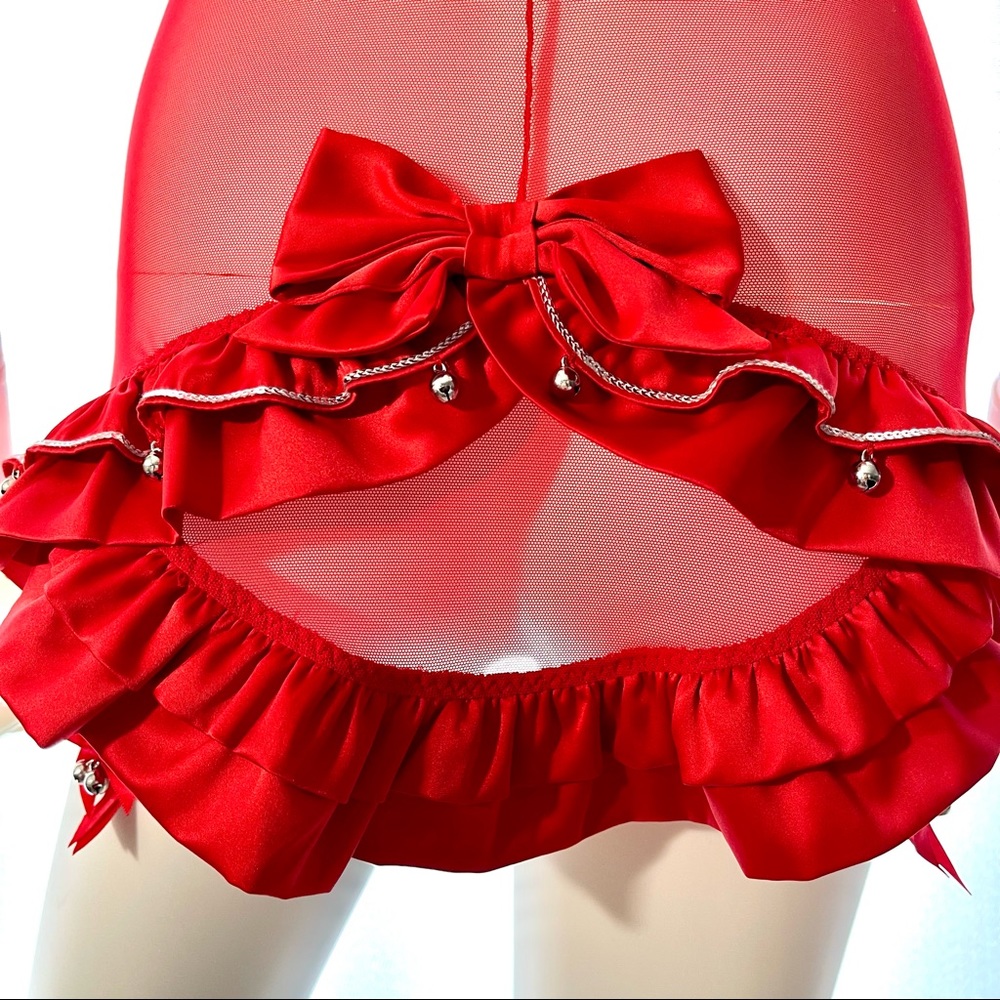 34B VS Victoria’s Secret Red Bow Babydoll Garter jingle bell nightie dress slip - Picture 8 of 16